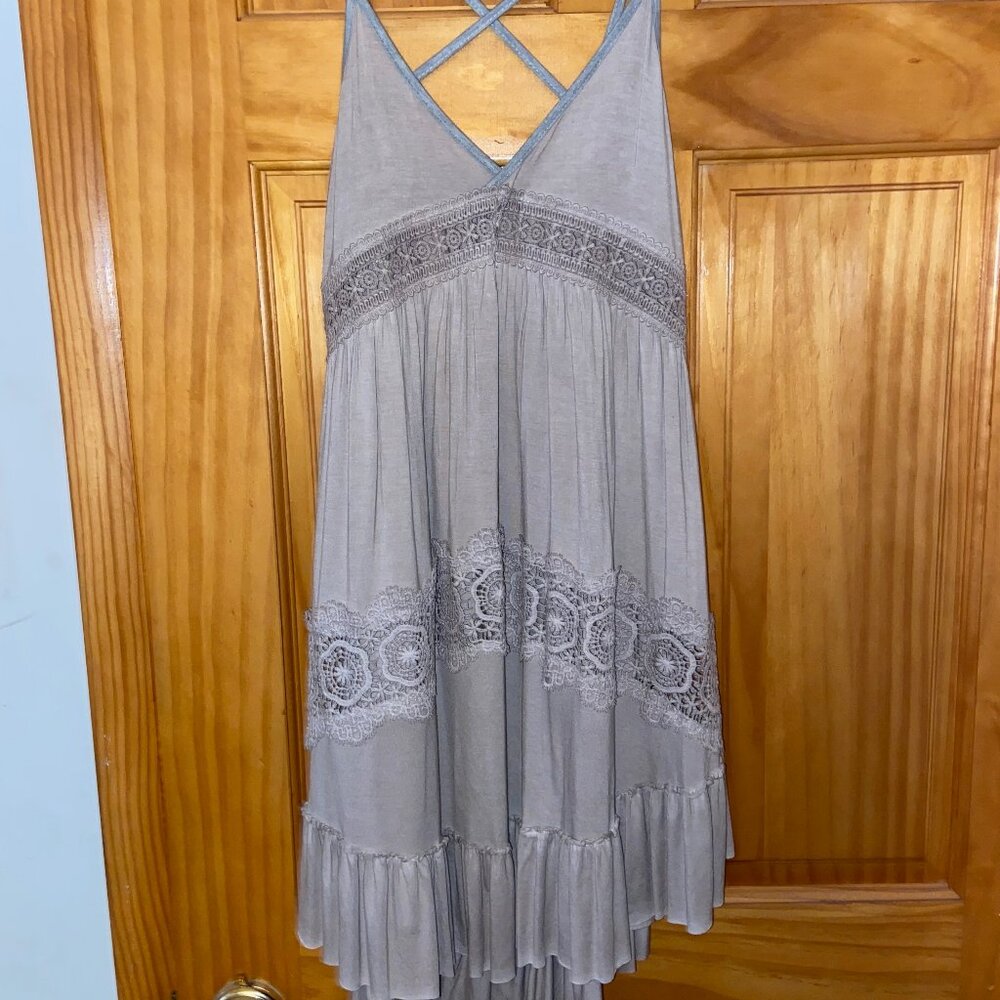 POL Boho Skinny-Strap Crossback Dress- Grey